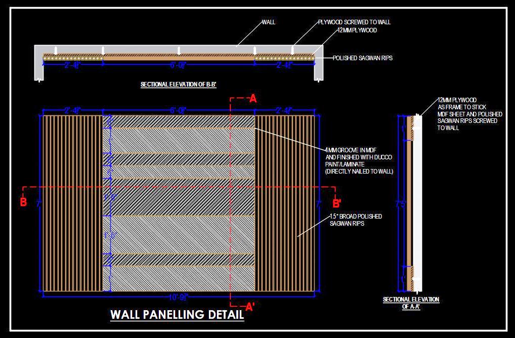 Wood Wall Paneling CAD Detail for Interior Design